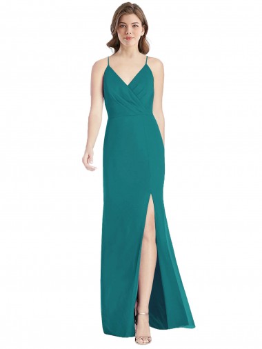 Compre Cazador Verde Sirena Tirantes espagueti Cuello en V Gasa Largo Vestidos de dama de honor