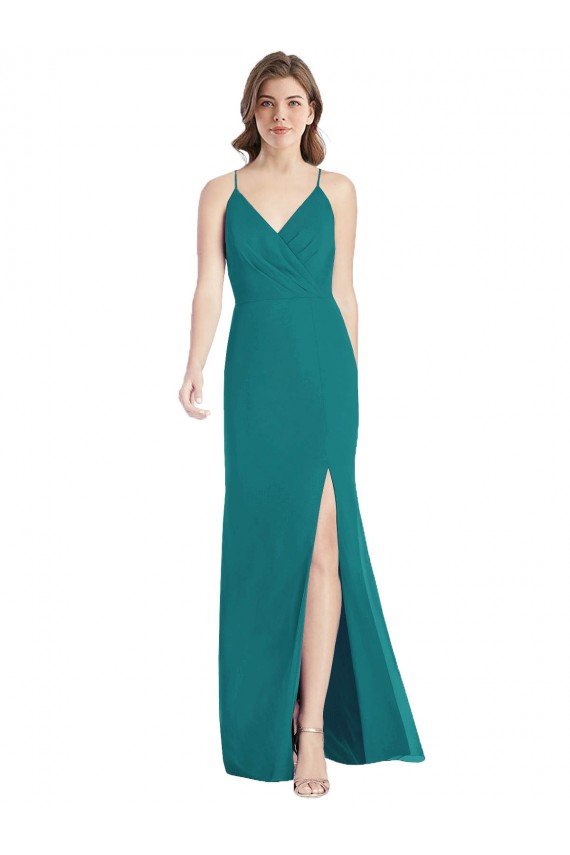 Compre Cazador Verde Sirena Tirantes espagueti Cuello en V Gasa Largo Vestidos de dama de honor