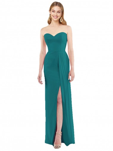 Compre Cazador Verde Trompeta Cuello de Corazón Sin tirantes Gasa Largo Vestidos de dama de honor