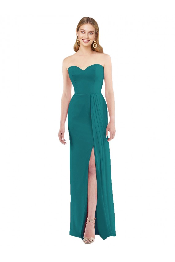 Compre Cazador Verde Trompeta Cuello de Corazón Sin tirantes Gasa Largo Vestidos de dama de honor