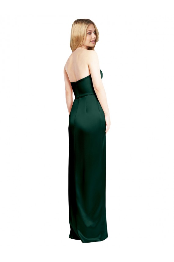 Compre Cazador Verde línea A Cucharón Sin tirantes Satén elástico Largo Formales Vestidos de dama de honor / Vestidos de fiesta