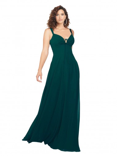 Compre Cazador Verde línea A Cuello en V Cuello de Corazón Gasa Largo Vestidos de dama de honor