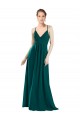 Compre Cazador Verde línea A Cuello en V Gasa Largo Vestidos de dama de honor