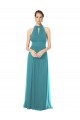 Compre Cazador Verde línea A Halter Gasa Largo Vestidos de dama de honor