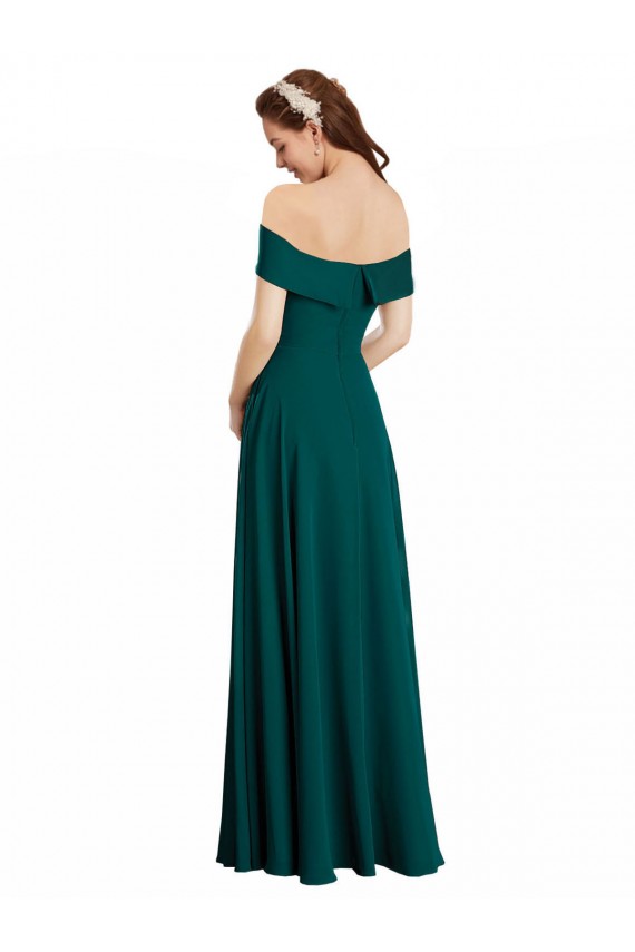 Compre Cazador Verde línea A Hombros Descubiertos Gasa Largo Vestidos de dama de honor