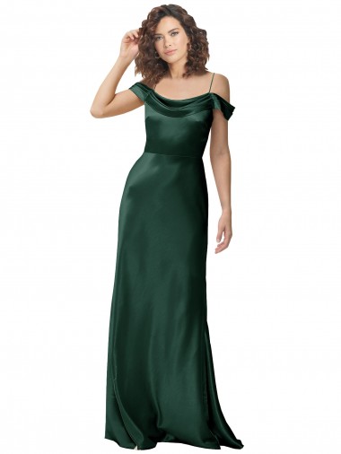 Compre Cazador Verde línea A Hombros Descubiertos Tirantes espagueti Satén elástico Largo Formales Vestidos de dama de honor / Vestidos de fiesta