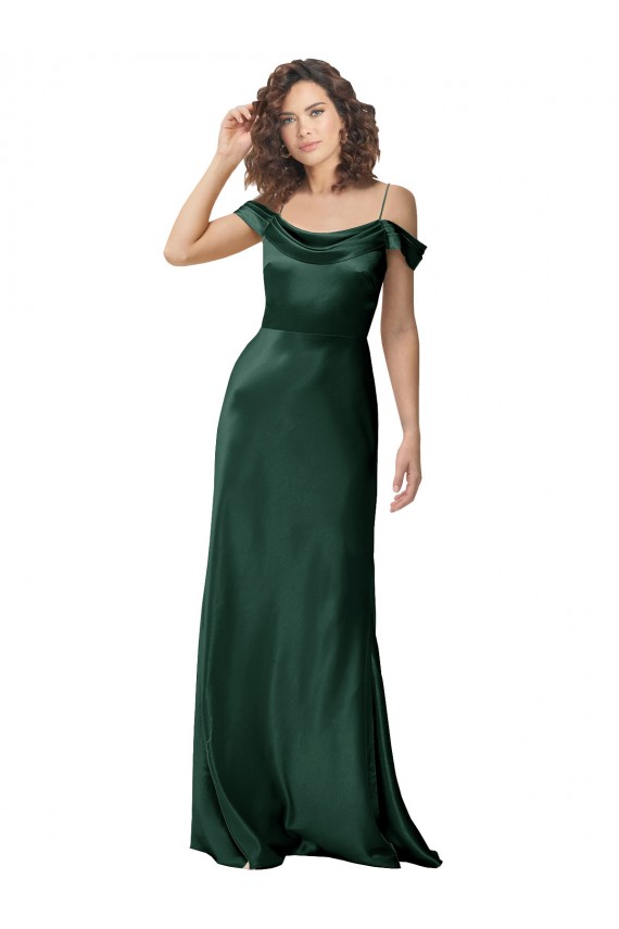Compre Cazador Verde línea A Hombros Descubiertos Tirantes espagueti Satén elástico Largo Formales Vestidos de dama de honor / Vestidos de fiesta