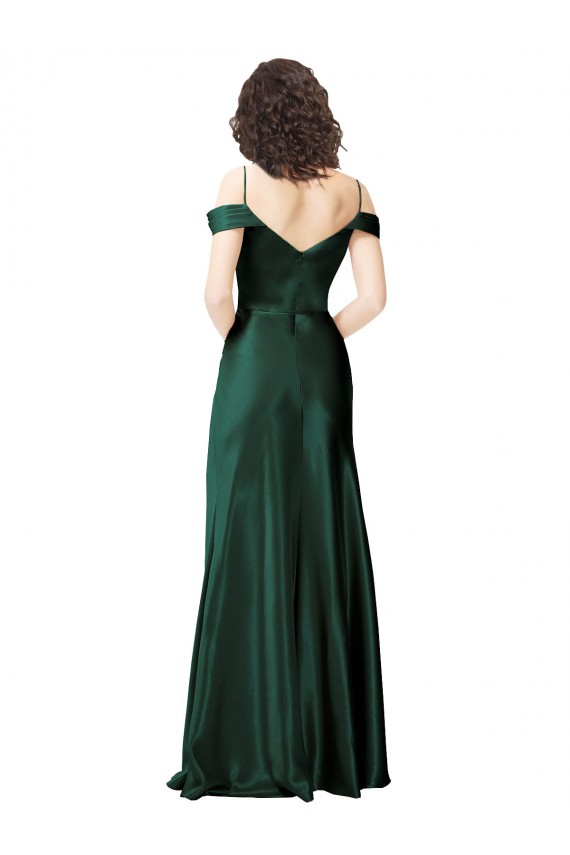 Compre Cazador Verde línea A Hombros Descubiertos Tirantes espagueti Satén elástico Largo Formales Vestidos de dama de honor / Vestidos de fiesta