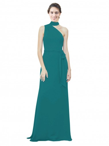 Compre Cazador Verde línea A Un Hombre Gasa Largo Vestidos de dama de honor