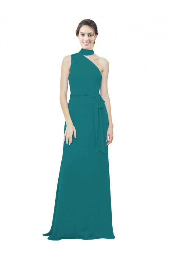 Compre Cazador Verde línea A Un Hombre Gasa Largo Vestidos de dama de honor