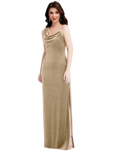 Compre Champán Cubierta Un Hombre Terciopelo Elástico Largo Formales Vestidos de dama de honor / Vestidos de fiesta