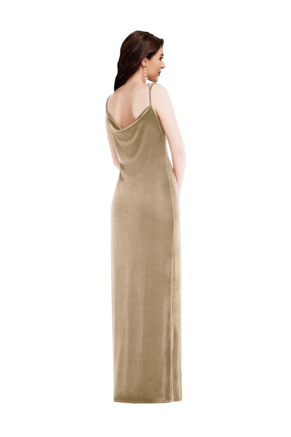 Compre Champán Cubierta Un Hombre Terciopelo Elástico Largo Formales Vestidos de dama de honor / Vestidos de fiesta