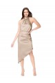 Compre Champán Rosa línea A Halter Midi Satén sedoso Corto Asimétrico Vestidos de dama de honor / Vestidos de fiesta / Vestidos de cóctel / Vestidos para homecoming