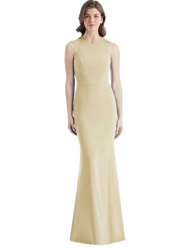 Compre Champán Trompeta Barco Crepé Elástico Largo Vestidos de dama de honor / Vestidos de fiesta