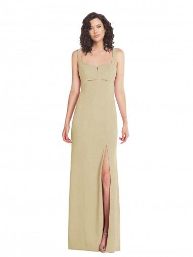 Compre Champán Trompeta Cuadrado Crepé Elástico Largo Formales Vestidos de dama de honor / Vestidos de fiesta