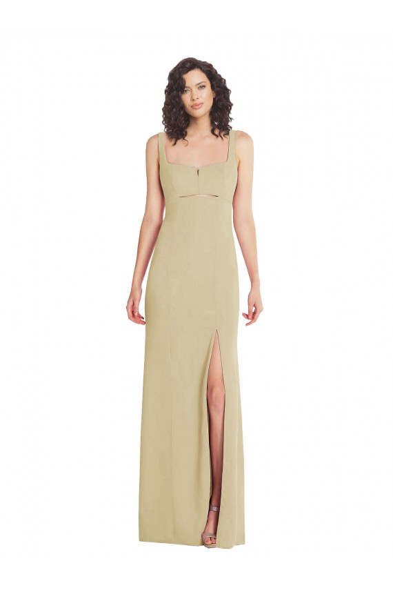 Compre Champán Trompeta Cuadrado Crepé Elástico Largo Formales Vestidos de dama de honor / Vestidos de fiesta