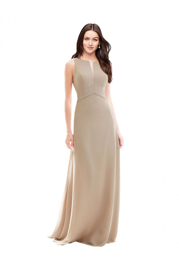 Compre Champán línea A Cuello Alto Gasa Largo Vestidos de dama de honor