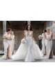 Compre Champán línea A Cuello en V Gasa Largo Vestidos de dama de honor