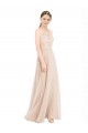 Compre Champán línea A Halter Cuello Alto Gasa Encaje Largo Vestidos de dama de honor / Vestidos de fiesta