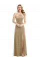 Compre Champán línea A Halter Cuello Alto Terciopelo Elástico Largo Vestidos de dama de honor / Vestidos de fiesta
