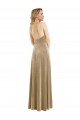 Compre Champán línea A Halter Cuello Alto Terciopelo Elástico Largo Vestidos de dama de honor / Vestidos de fiesta