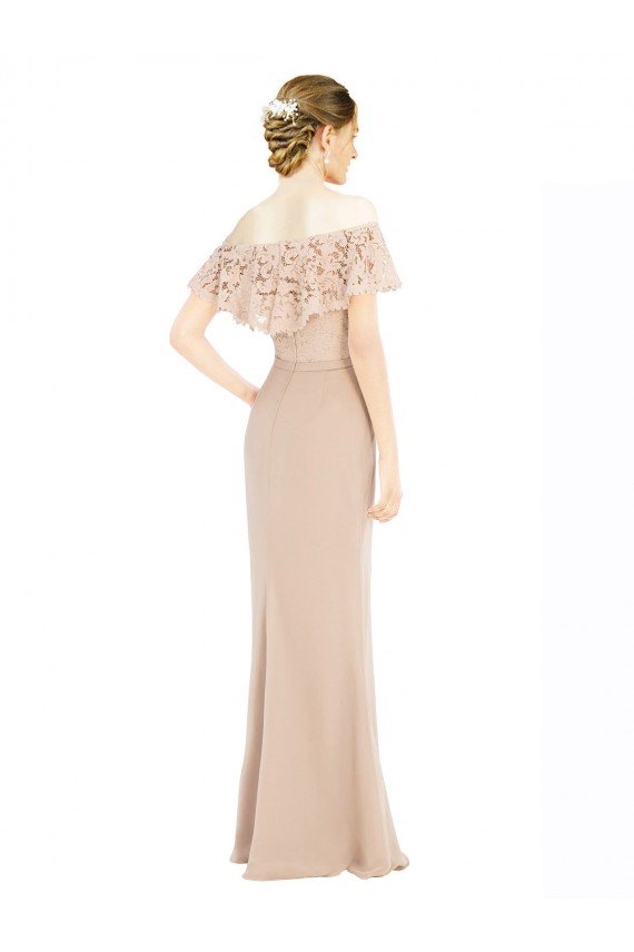 Compre Champán línea A Hombros Descubiertos Gasa Encaje Largo Vestidos de dama de honor / Vestidos de fiesta