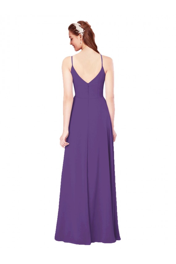 Compre Ciruela Cubierta Cuello Alto Gasa Largo Vestidos de dama de honor