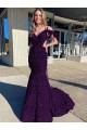Compre Ciruela Cubierta Tirantes espagueti Cuello en V Cola corte Lentejuelas Terciopelo Largo Vestidos de fiesta