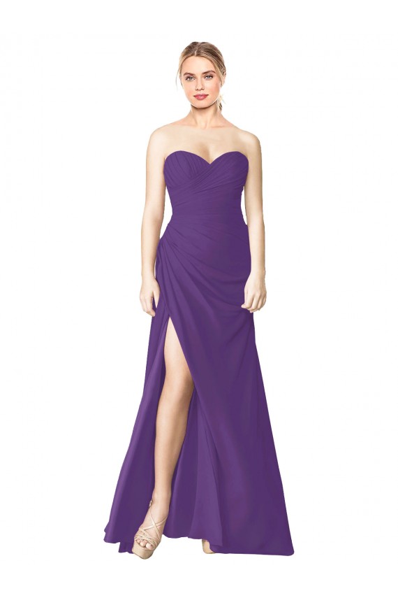 Compre Ciruela línea A Cuello de Corazón Sin tirantes Gasa Largo Vestidos de dama de honor