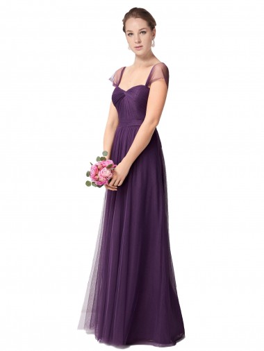 Compre Ciruela línea A Cuello de Corazón Tul Largo Vestidos de dama de honor