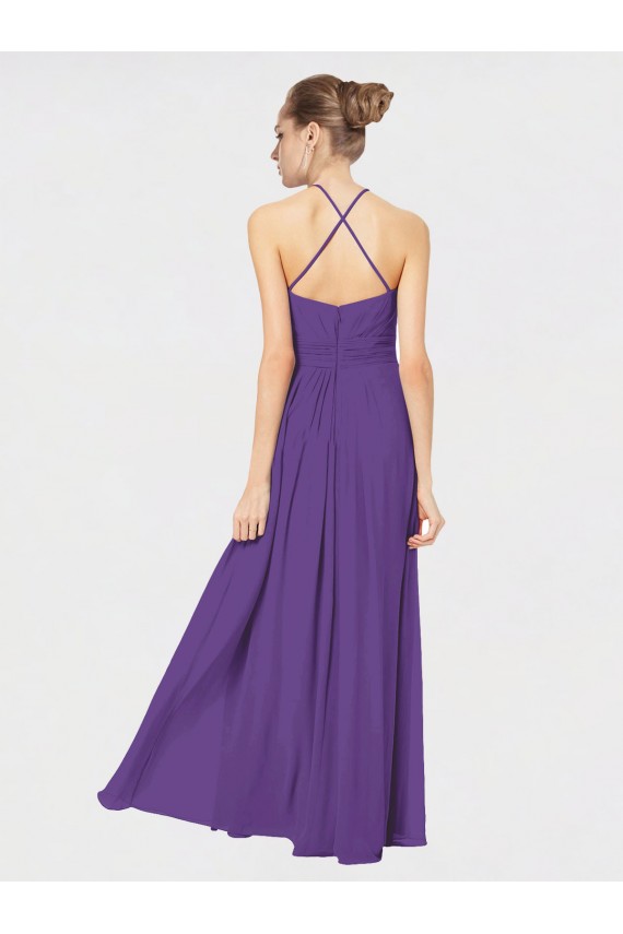 Compre Ciruela línea A Tirantes espagueti Halter Gasa Largo Vestidos de dama de honor