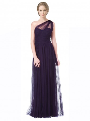 Compre Ciruela línea A Un Hombre Cuello de Corazón Tul Largo Vestidos de dama de honor