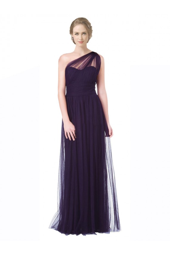 Compre Ciruela línea A Un Hombre Cuello de Corazón Tul Largo Vestidos de dama de honor