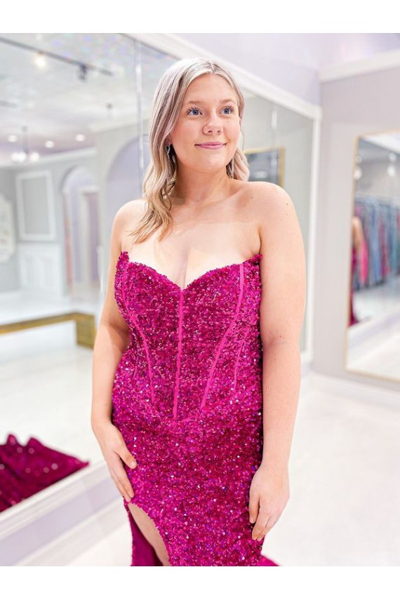 Compre Color mostrado Cubierta Cuello de Corazón Barrer tren Lentejuelas Terciopelo Largo Vestidos de fiesta