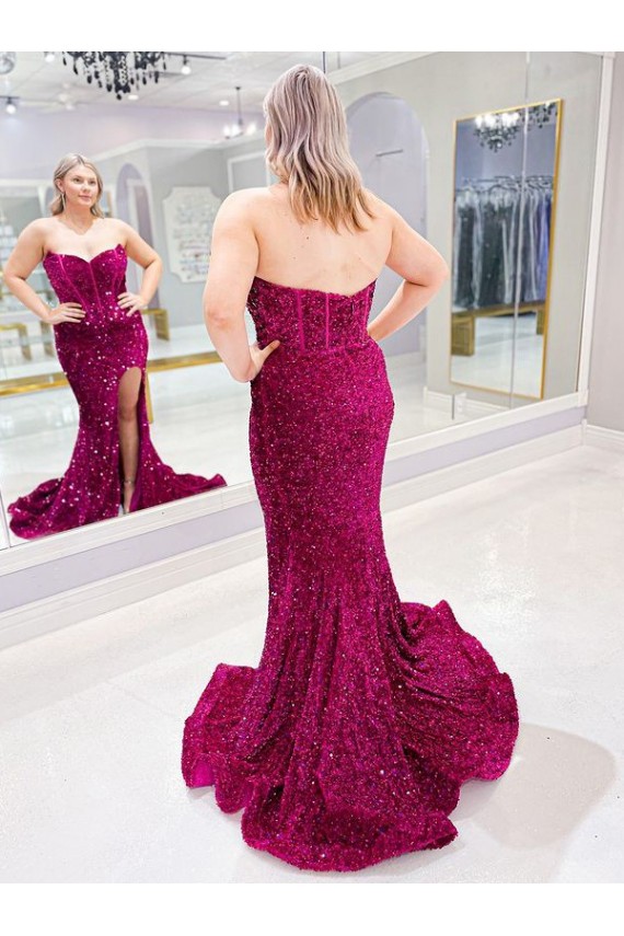 Compre Color mostrado Cubierta Cuello de Corazón Barrer tren Lentejuelas Terciopelo Largo Vestidos de fiesta