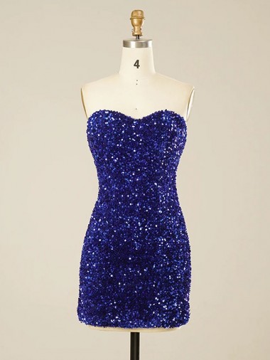 Compre Color mostrado Cubierta Cuello de Corazón Corto Lentejuelas Terciopelo Corto Vestidos de fiesta