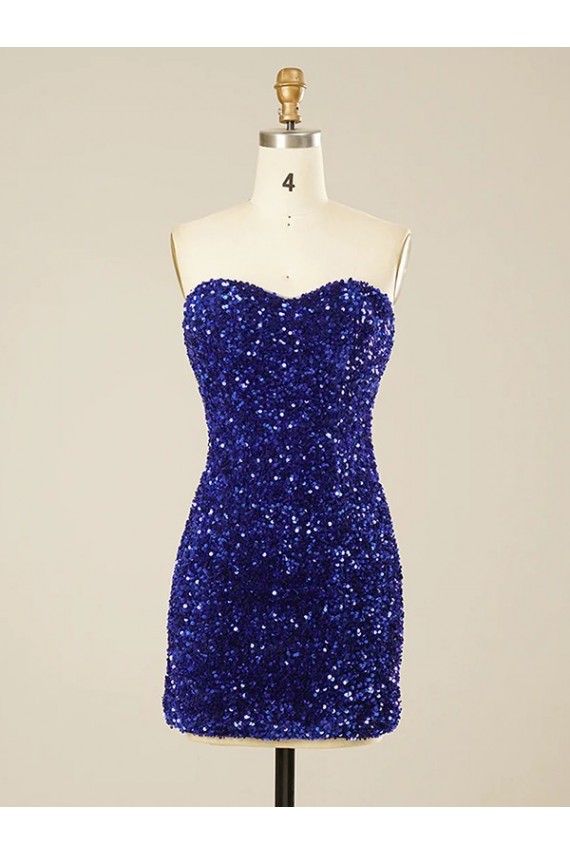 Compre Color mostrado Cubierta Cuello de Corazón Corto Lentejuelas Terciopelo Corto Vestidos de fiesta