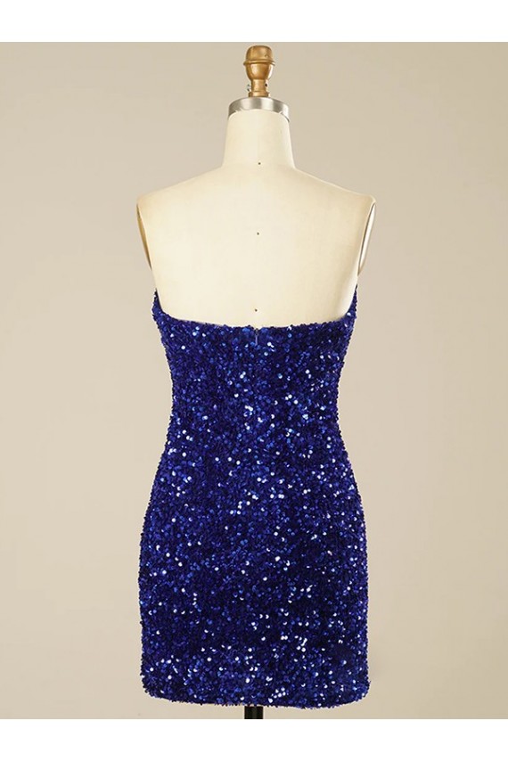 Compre Color mostrado Cubierta Cuello de Corazón Corto Lentejuelas Terciopelo Corto Vestidos de fiesta