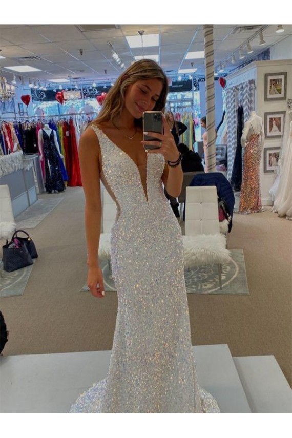 Compre Color mostrado Cubierta Cuello en V Barrer tren Lentejuelas Terciopelo Largo Vestidos de fiesta