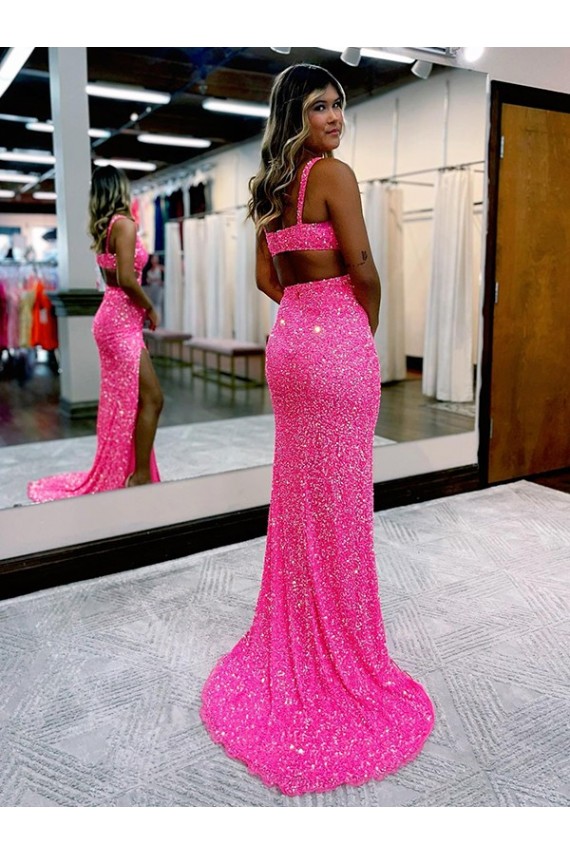 Compre Color mostrado Cubierta Cuello en V Barrer tren Lentejuelas Terciopelo Largo Vestidos de fiesta