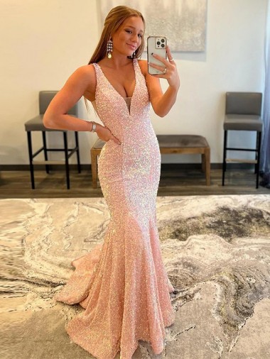 Compre Color mostrado Cubierta Cuello en V Barrer tren Lentejuelas Terciopelo Largo Vestidos de fiesta