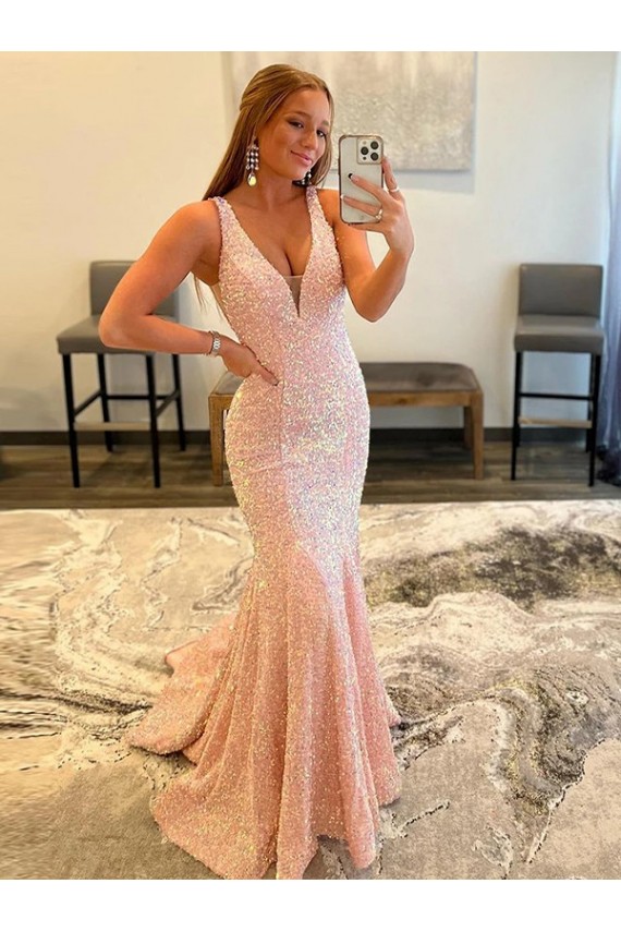 Compre Color mostrado Cubierta Cuello en V Barrer tren Lentejuelas Terciopelo Largo Vestidos de fiesta