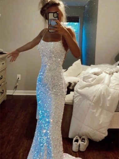 Compre Color mostrado Cubierta Tirantes espagueti Barrer tren Lentejuelas Terciopelo Largo Vestidos de fiesta