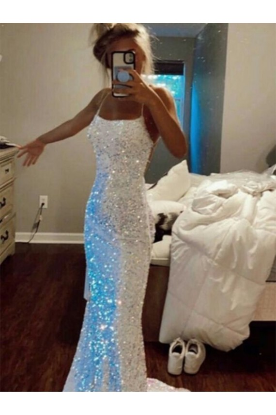 Compre Color mostrado Cubierta Tirantes espagueti Barrer tren Lentejuelas Terciopelo Largo Vestidos de fiesta