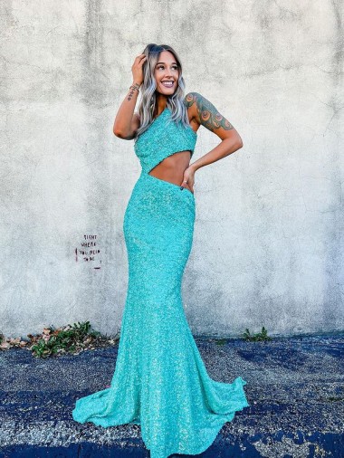 Compre Color mostrado Sirena Un Hombre Barrer tren Lentejuelas Terciopelo Largo Vestidos de fiesta