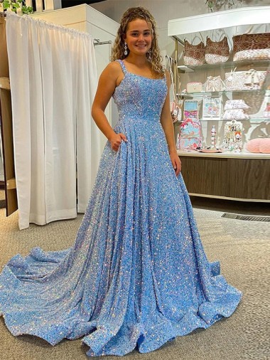 Compre Color mostrado línea A Cucharón Cola corte Lentejuelas Terciopelo Largo Vestidos de fiesta