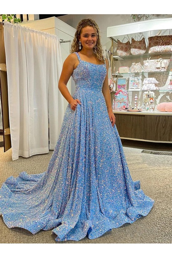 Compre Color mostrado línea A Cucharón Cola corte Lentejuelas Terciopelo Largo Vestidos de fiesta