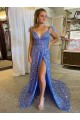 Compre Color mostrado línea A Cuello en V Cola corte Lentejuelas Terciopelo Largo Vestidos de fiesta
