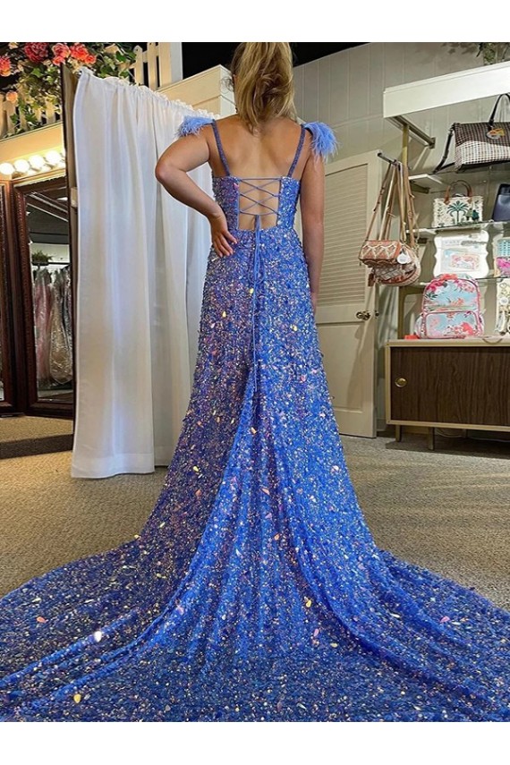 Compre Color mostrado línea A Cuello en V Cola corte Lentejuelas Terciopelo Largo Vestidos de fiesta