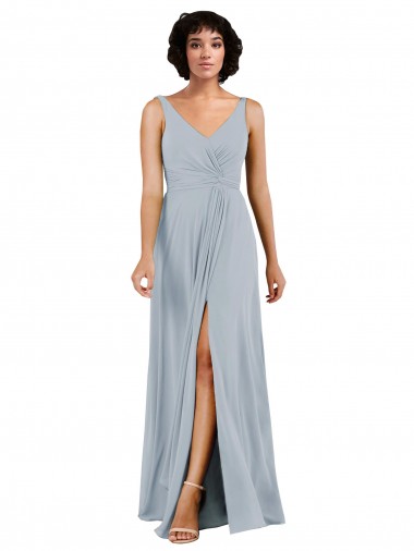 Compre Columna Cuello en V Gasa Largo Vestidos de dama de honor